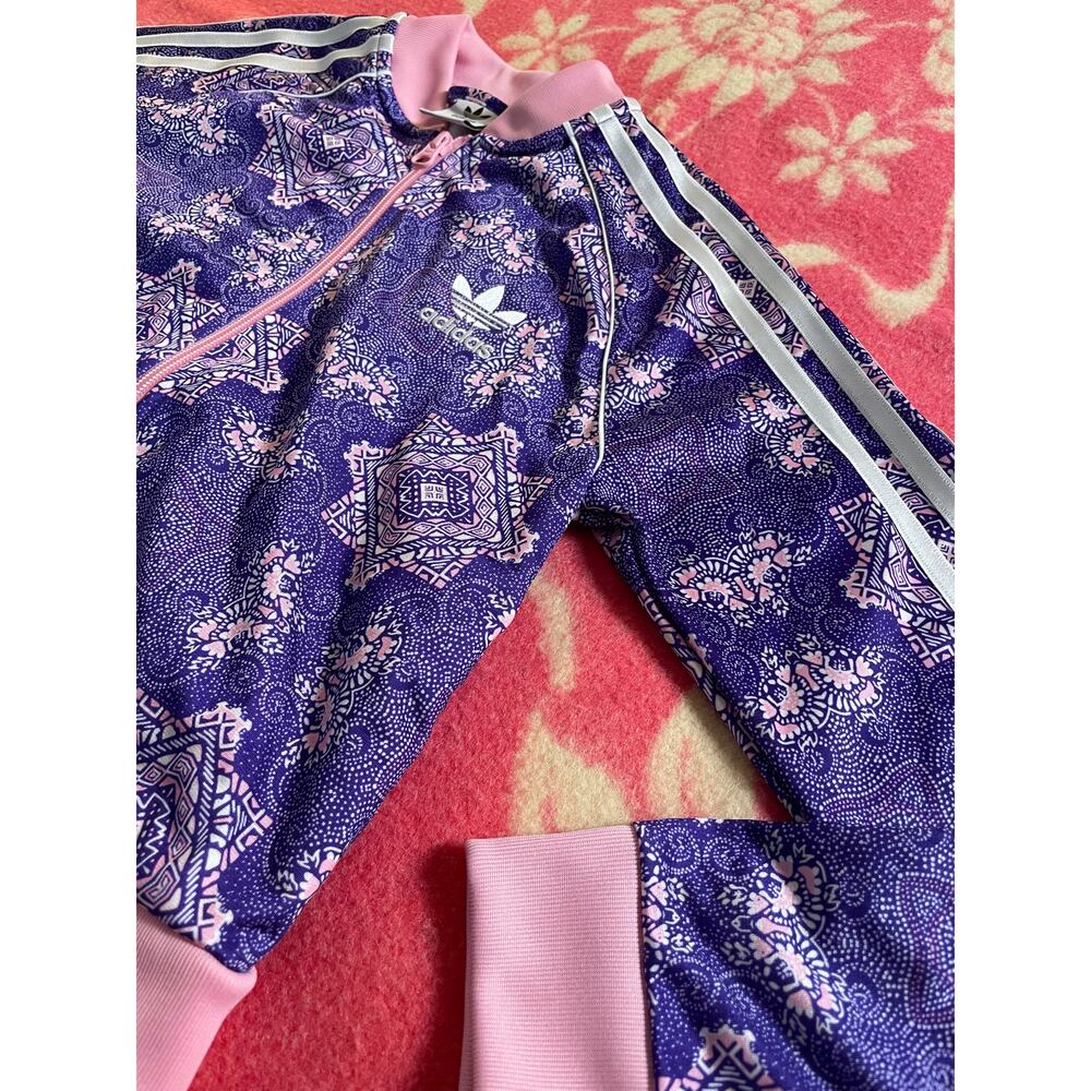 Adidas Girls Track youth Jacket light jacket purple and pink pattern SZ US Med - Picture 2 of 7